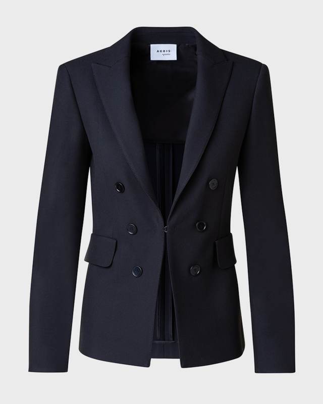 Double-Breasted Illusion Pebble Crepe Sable Blazer Jacket